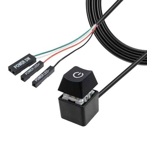 PC power button On Off Switch für externen Fernstart von PC Motherboard，pc einschaltknopf extern Ideal für Desktop Computer, 1.6Meter Kabel Netzschalter, Mechanische Tasten mit Lichteffekten von SRLWMYI