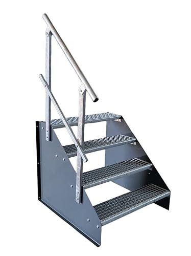 4 Stufen Standtreppe Stahltreppe freistehend Breite 100cm Höhe 84cm anthrazit einseitiges Geländer von Srm-Design