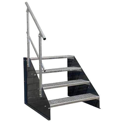 4 Stufen Standtreppe Stahltreppe freistehend Breite 100cm Höhe 84cm anthrazit einseitiges Geländer von Srm-Design