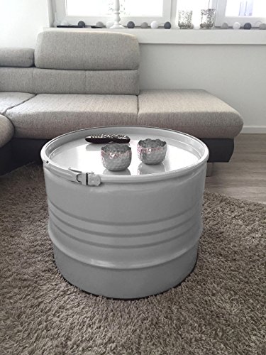 Fassmöbel Tisch Couchtisch Ölfass Beistelltisch mehrere Farben 45 cm hoch ø 57 cm Durchmesser (Grau + Spannring) von Srm-Design