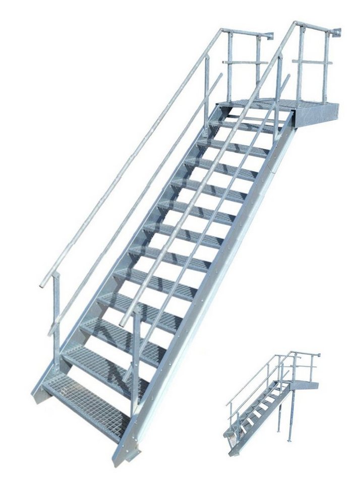 SRM Design Außentreppe 12 Stufen + Podesttreppe beids. Geländer breite 100cm höhe 195-260cm von SRM Design