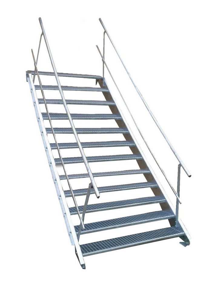 SRM Design Außentreppe 12 Stufen Stahltreppe beidseitig. Geländer Breite 110cm Höhe 180-240c von SRM Design