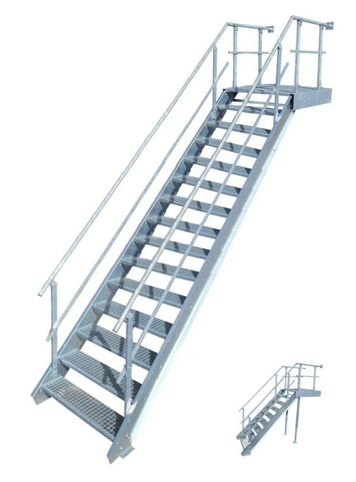 SRM Design Außentreppe 14 Stufen + Podesttreppe beids. Geländer breite 100cm höhe 250-320cm von SRM Design