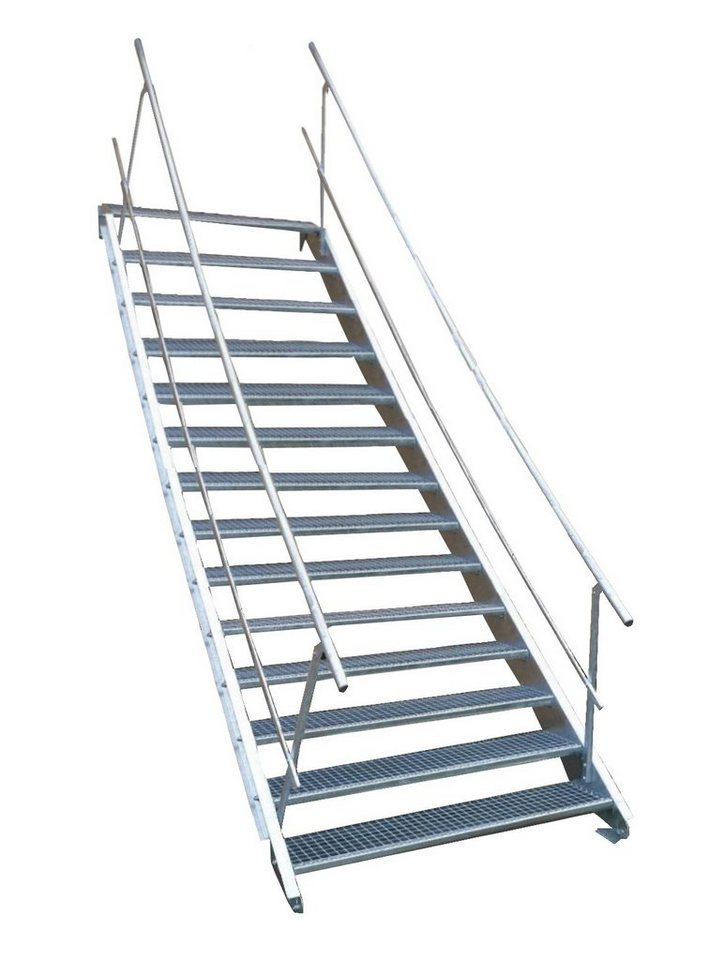 SRM Design Außentreppe 14 Stufen Stahltreppe beidseitig. Geländer Breite 100cm Höhe 210-280cm von SRM Design