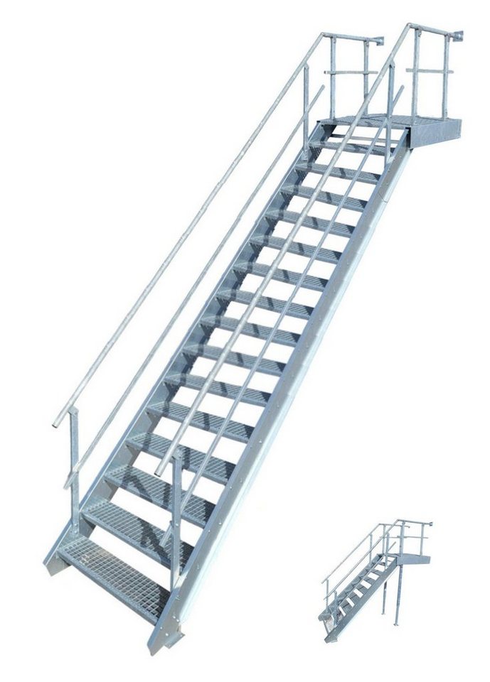 SRM Design Außentreppe 15 Stufen + Podesttreppe beids. Geländer breite 100cm höhe 274-340cm von SRM Design