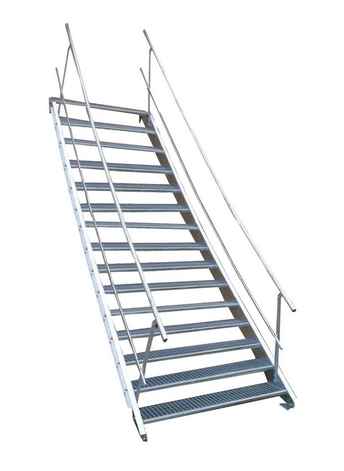 SRM Design Außentreppe 15 Stufen Stahltreppe beidseitig Geländer Breite 110 cm Höhe 250-320cm von SRM Design