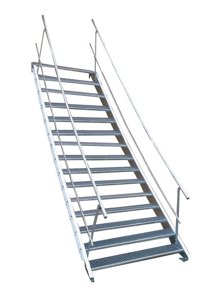 SRM Design Außentreppe 15 Stufen Stahltreppe beidseitig Geländer Breite 120 cm Höhe 250-320cm von SRM Design