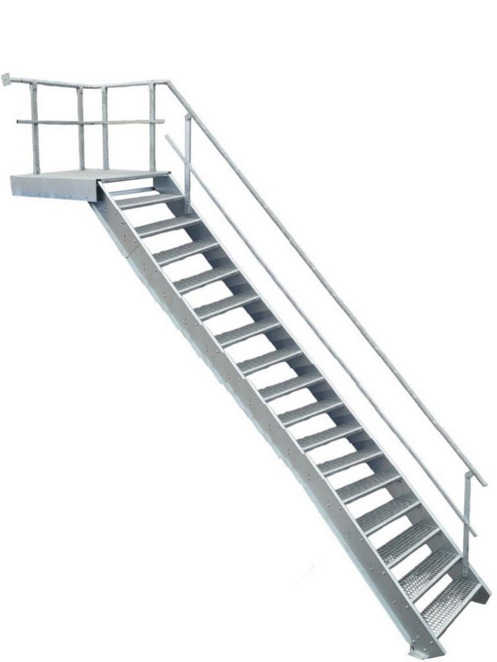 SRM Design Außentreppe 16 Stufen + Podesttreppe Geländer rechtsbreite 100cm höhe 282-350cm von SRM Design