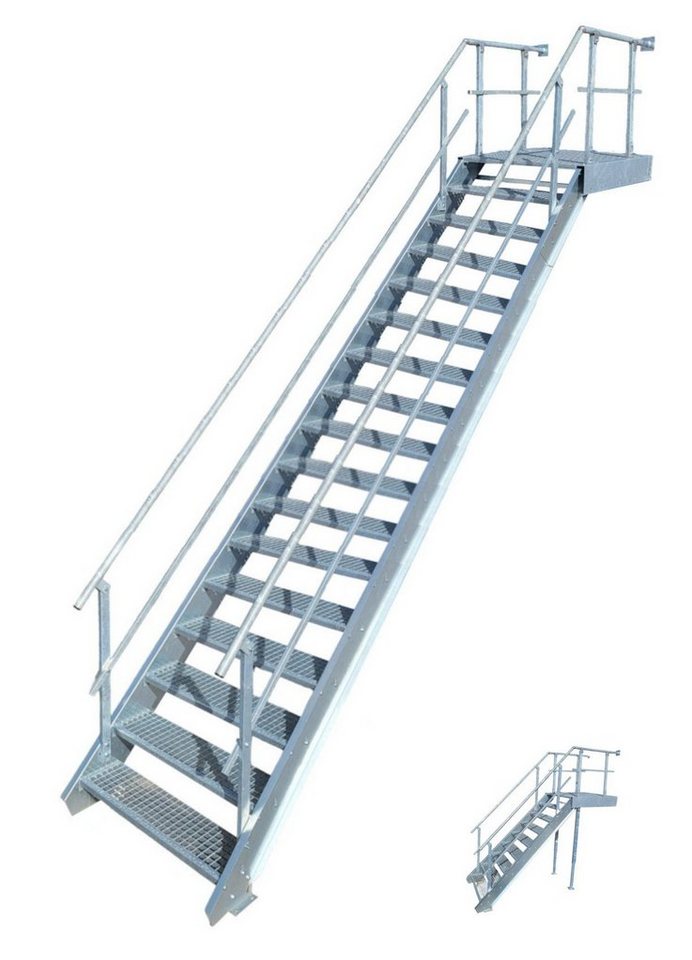 SRM Design Außentreppe 16 Stufen + Podesttreppe beids. Geländer breite 100cm höhe 282-350cm von SRM Design