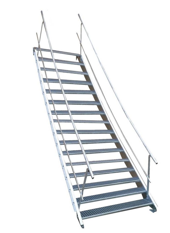 SRM Design Außentreppe 16 Stufen Stahltreppe beidseitig Geländer Breite 120 cm Höhe 274-340cm von SRM Design
