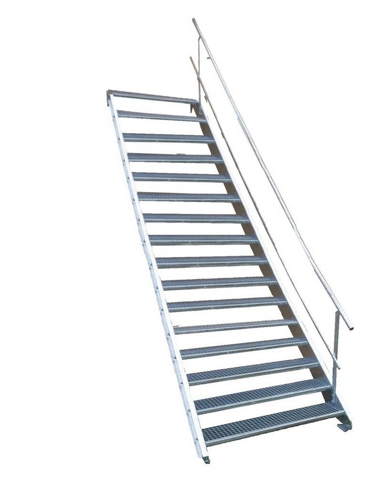 SRM Design Außentreppe 16 Stufen Stahltreppe einseitigem Geländer Breite 100cm Höhe 274-340cm von SRM Design