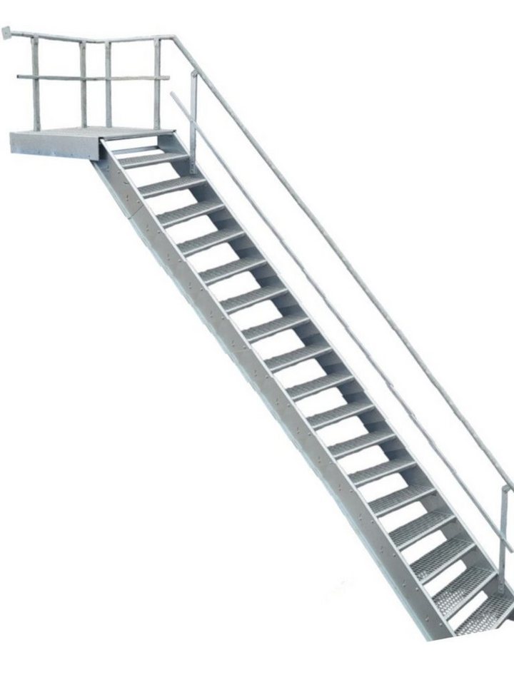 SRM Design Außentreppe 17 Stufen + Podesttreppe Geländer rechts breite 100cm höhe 299-360cm von SRM Design