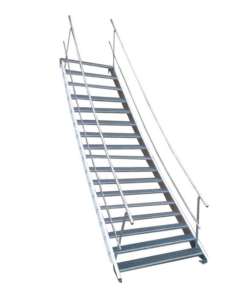 SRM Design Außentreppe 17 Stufen Stahltreppe beidseitig Geländer Breite 150 cm Höhe 282-350cm von SRM Design