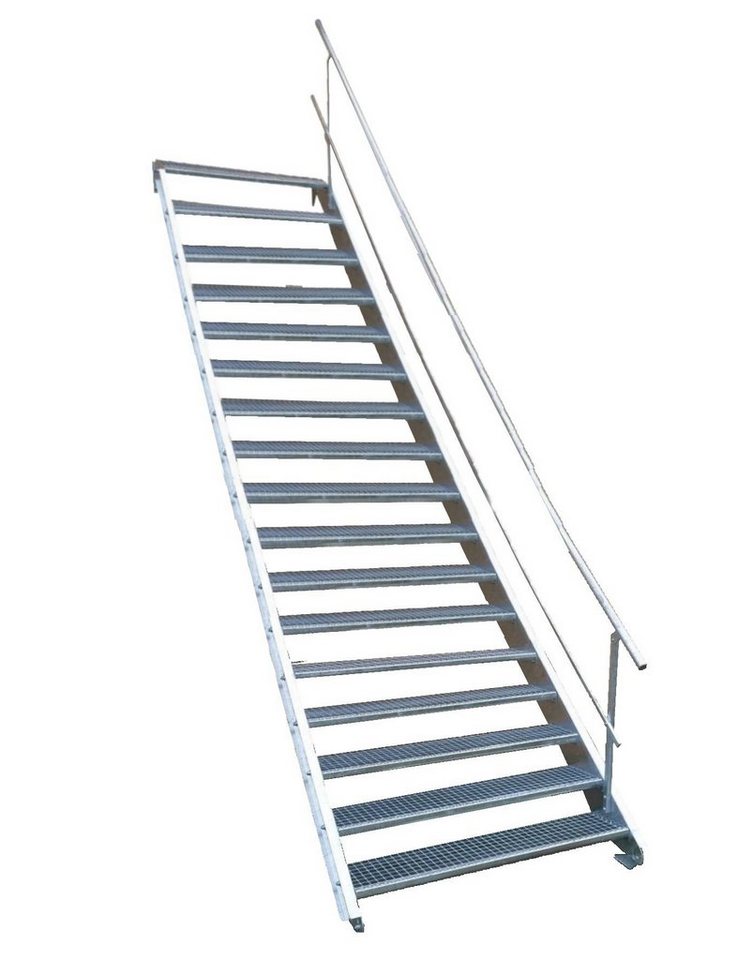 SRM Design Außentreppe 17 Stufen Stahltreppe einseitigem Geländer Breite 120cm Höhe 282-350cm von SRM Design