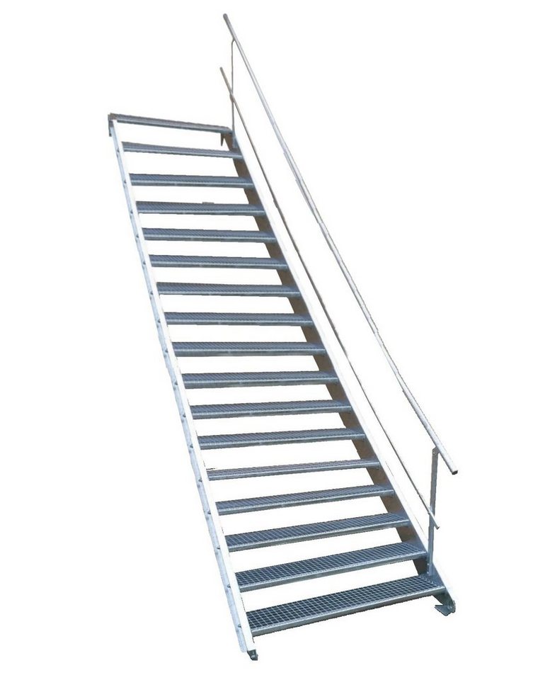 SRM Design Außentreppe 17 Stufen Stahltreppe einseitigem Geländer Breite 130cm Höhe 282-350cm von SRM Design