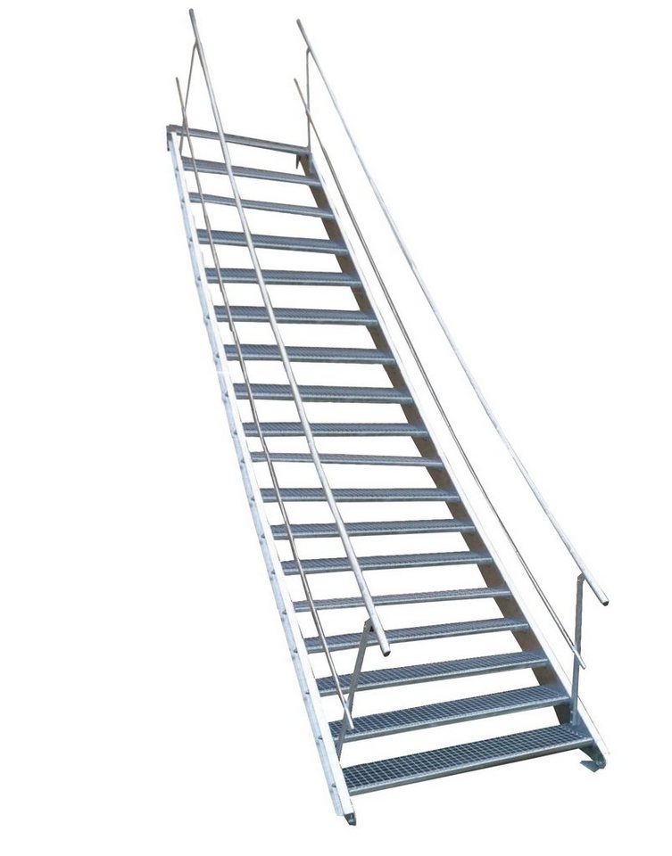 SRM Design Außentreppe 18 Stufen Stahltreppe beidseitig Geländer Breite 110 cm Höhe 299-360cm von SRM Design