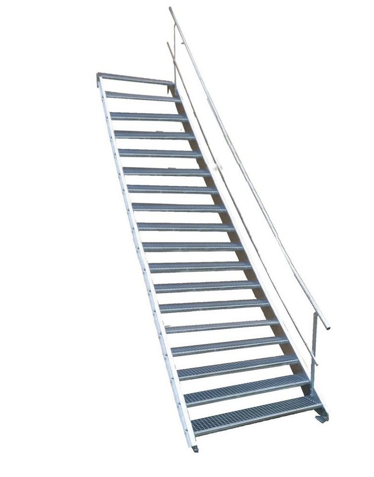 SRM Design Außentreppe 18 Stufen Stahltreppe einseitigem Geländer Breite 140cm Höhe 299-360cm von SRM Design