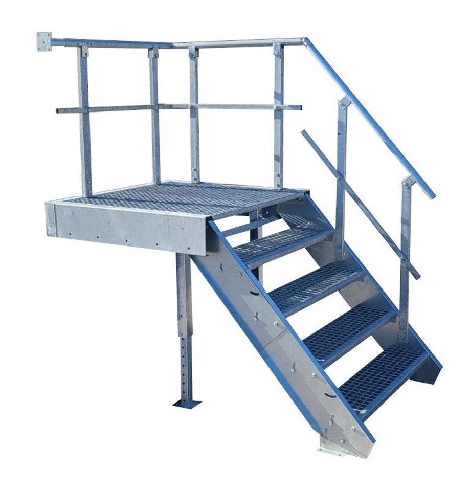 SRM Design Außentreppe 4 Stufen + Podesttreppe Geländer rechts breite 100cm höhe 70-105cm von SRM Design