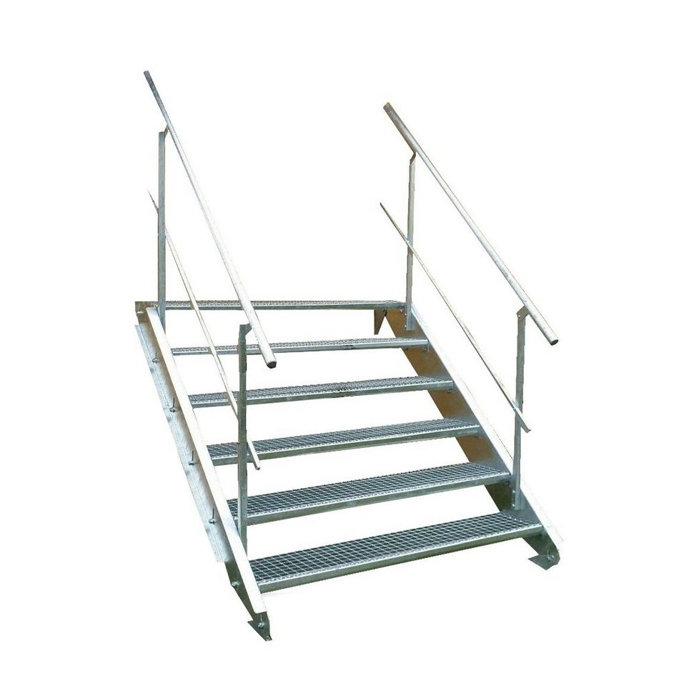 SRM Design Außentreppe 6 Stufen Stahltreppe beidseitig. Geländer Breite 90cm Höhe 90-120cm von SRM Design