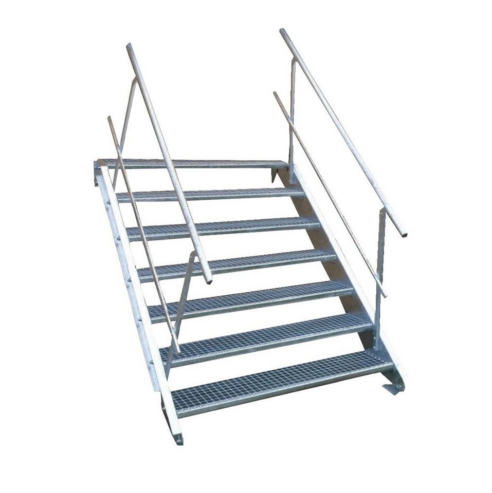 SRM Design Außentreppe 7 Stufen Stahltreppe beidseitig. Geländer Breite 100cm Höhe 100-140cm von SRM Design