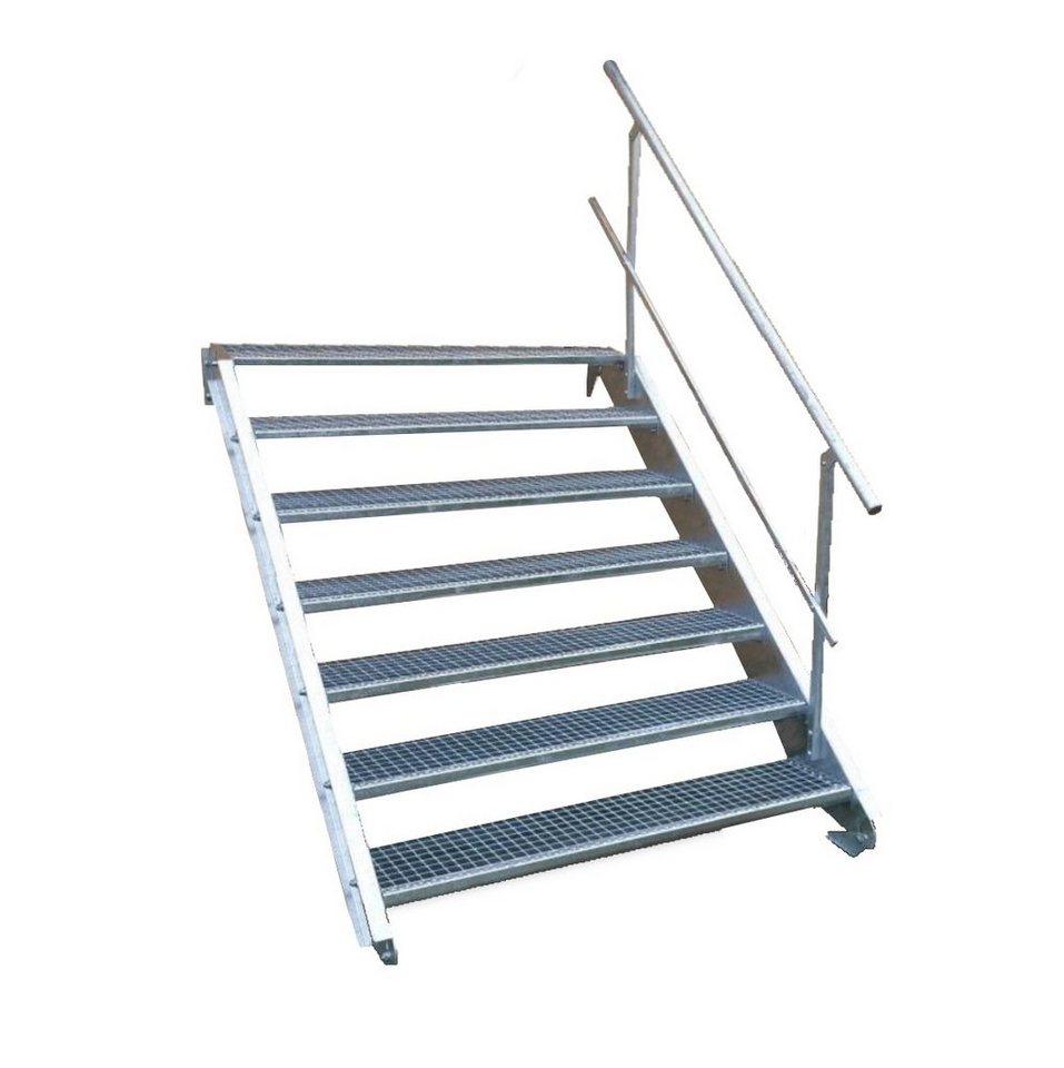 SRM Design Außentreppe 7 Stufen Stahltreppe einseitig. Geländer Breite 110 cm Höhe 100-140cm von SRM Design