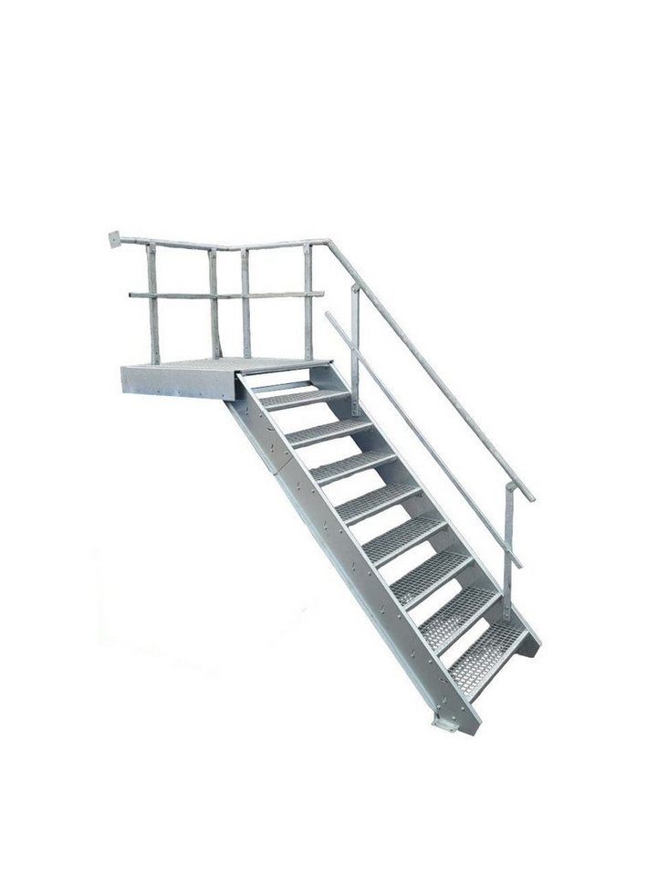SRM Design Außentreppe 8 Stufen + Podesttreppe Geländer rechts breite 100cm höhe 135-180cm von SRM Design