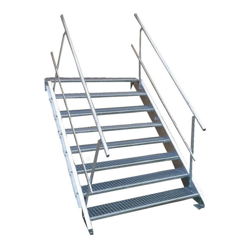 SRM Design Außentreppe 8 Stufen Stahltreppe beidseitig. Geländer Breite 130cm Höhe 120-160cm von SRM Design