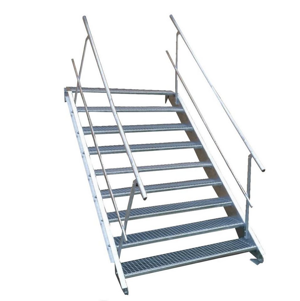 SRM Design Außentreppe 9 Stufen Stahltreppe beidseitig. Geländer Breite 80cm Höhe 135-180cm von SRM Design