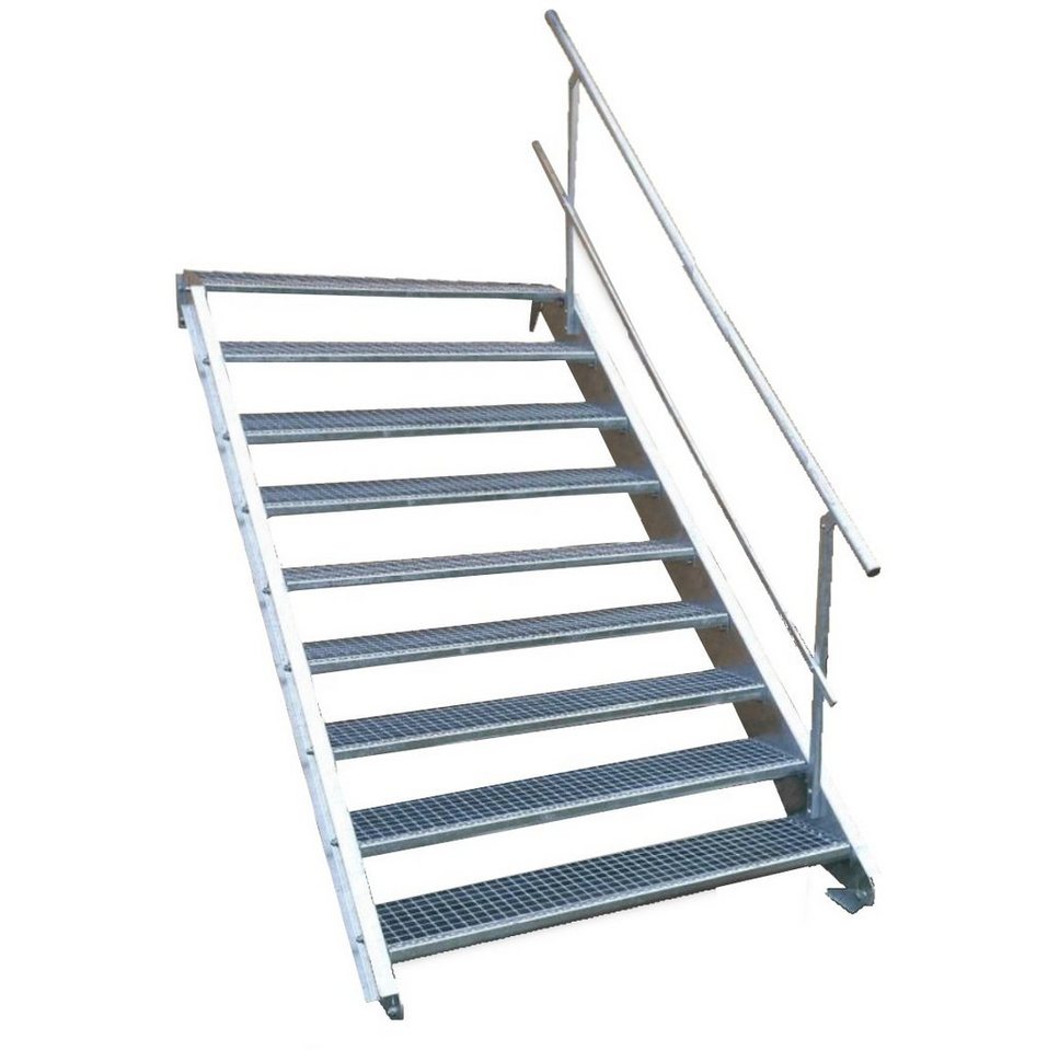 SRM Design Außentreppe 9 Stufen Stahltreppe einseitig. Geländer Breite 90 cm Höhe 135-180cm von SRM Design