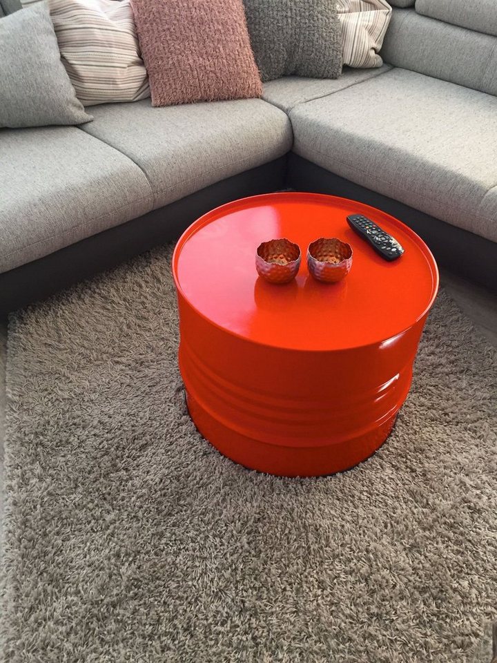 SRM Design Beistelltisch Fassmöbel Beistelltisch Tisch Fass Möbel Couchtisch Orange Ø 57cm von SRM Design