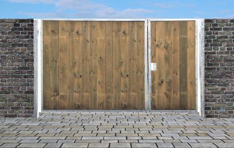 SRM Design Zaundoppeltür Einfahrtstor Verzinkt Pfosten mit & Holzfüllung 2-flügelig 500 x 180cm von SRM Design