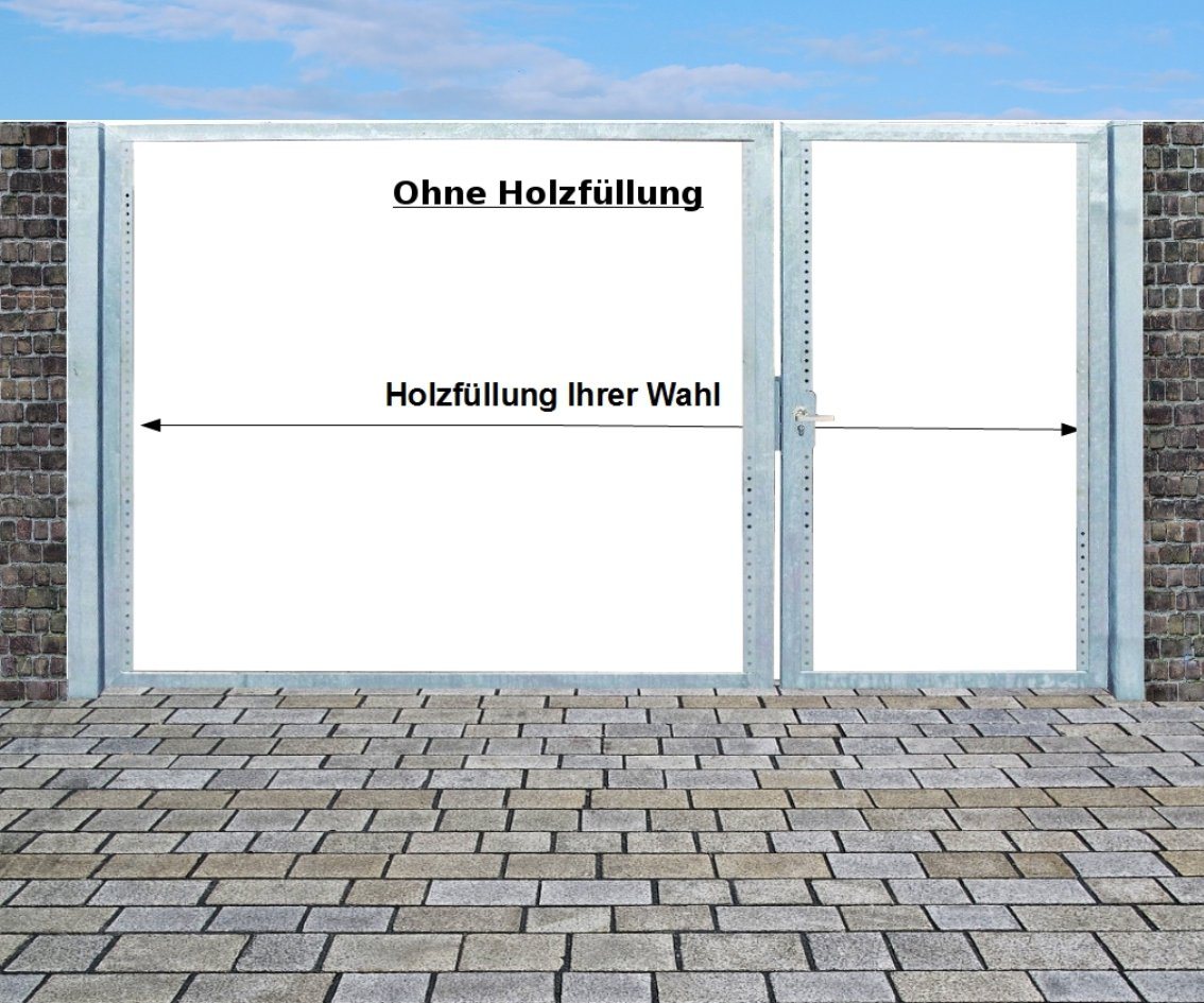 SRM Design Zaundoppeltür Einfahrtstor Qas Tor Verzinkt Ohne Holzfüllung 2-flügelig 300x180cm von SRM Design