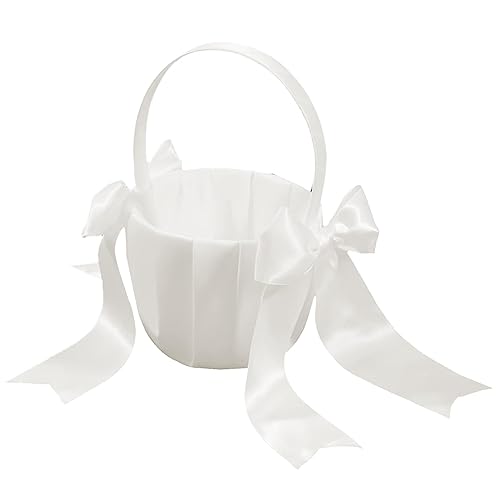 SRMAN 1 Packung Weißer Blumenmädchen-Korb, Hochzeitskorb für Blumenmädchen, Süßer Blumenmädchen-Korb Aus Satin von SRMAN