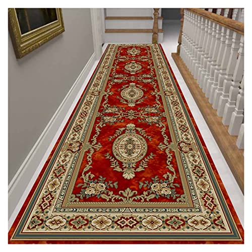 SRNSAEB Flur Teppich Läufer Traditioneller Klassischer Roter Flurteppich, Maschinenwaschbarer Teppichläufer Für Gang/Meeting/Hotel, 60cm/80cm/100cm/120cm/140cm Breit (Size : 80x450cm(2.6ftx14.5ft)) von SRNSAEB