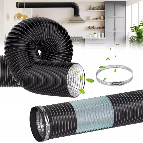 100mm Abluftschlauch 2m Länge, PVC Alurohr Flexibel Lüftungsschlauch mit 2 Edelstahl Schlauchschelle für Klimaanlage, Abzugshaube, Trockner, Belüftungssystem, Rohrventilator - Schwarz von SROCHN