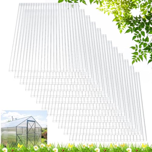 14X Gewächshausplatten Polycarbonat Hohlkammerstegplatten 6mm | Doppelstegplatten UV-beständig & bruchsicher |10.2m² Deckfläche | 60,5 cm x 121 cm | Ideal für Gewächshaus, Carport, Garten & Frühbeet von SROCHN