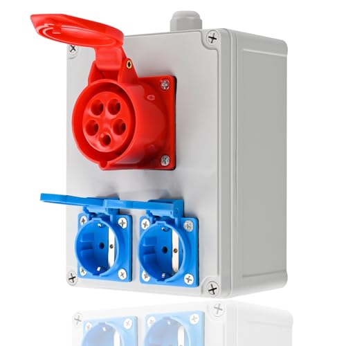 Kombi Wandsteckdose 400V 5P CEE 16A Steckdose 2x Schuko Steckdosen 230V Buchsen, PCE Steckdosen - Aufputz Verteilerkasten – Kombi Wandsteckdose Innen und Außen von SROCHN