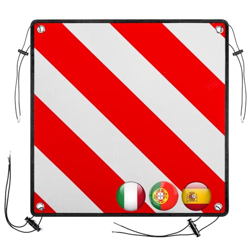SROCHN 3 In 1 Warntafel Italien Spanien und Portugal, 50x50 cm PVC Rot Weiß Reflektierendes Warnschild mit 4x Spanngurte, für Heckträger Fahrradträger Wohnmobil von SROCHN