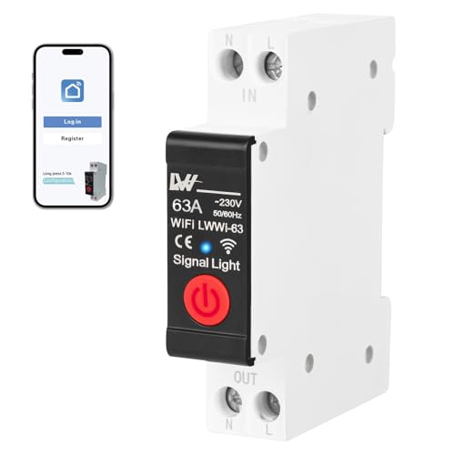 SROCHN WiFi Smart Leitungsschutzschalter 63A DIN Schienen Montage, Drahtlose Handy Fernbedienung, mit 3 Timer-Funktionen Metering für TUYA/Smart Life APP von SROCHN