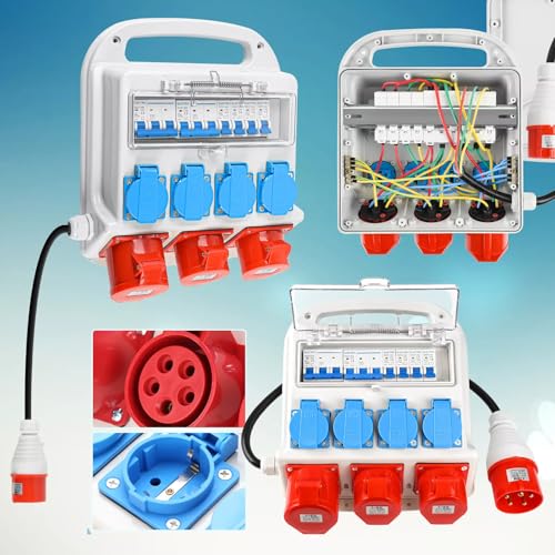 SROCHN Stromverteiler Baustromverteiler mit FI + LS Strom Verteiler BALS Steckdosen 4x230V 1x32A 2x16A 400V CEE, Baustromverteiler Wandverteiler Mit Leitung Sicherheitsklappdeckeln IP44 von SROCHN