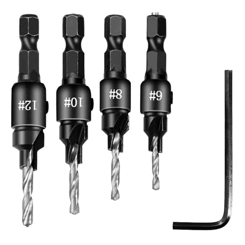 SROUPSUTKK 1/4 Sechskantschaft Senker Bohrer Holzbearbeitung Set Bohren Pilot Löcher for Schraube Größen #5#6#8#10#12 Bohrer(6-12 sliver 4pcs) von SROUPSUTKK