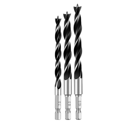 SROUPSUTKK 3/4/5/7 STÜCKE 1/4 "Sechskantschaft Dreipunkt-Holzbearbeitungs-Spezialbohrer 3,0 mm - 10 HSS-Perforationsbohrer-Drehkopf Bohrer(3PCS 7 8 10mm) von SROUPSUTKK