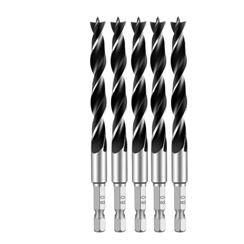 SROUPSUTKK 3/4/5/7 STÜCKE 1/4 "Sechskantschaft Dreipunkt-Holzbearbeitungs-Spezialbohrer 3,0 mm - 10 HSS-Perforationsbohrer-Drehkopf Bohrer(5PCS 8mm) von SROUPSUTKK