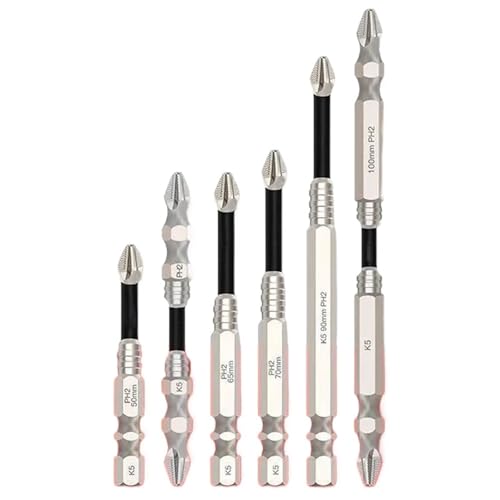 SROUPSUTKK 5/6-teiliges rutschfestes PH2-Schlagschrauber-Bit-Set for magnetischem Kreuzschlitzschraubendreher-Werkzeug, schlagfest, wasserdicht Bohrer(25-150mm) von SROUPSUTKK