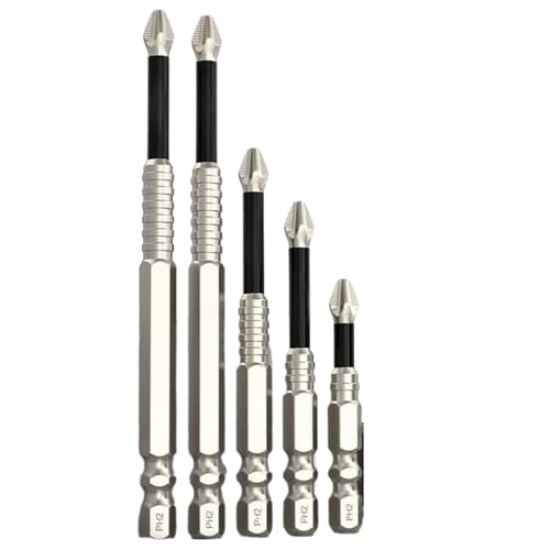 SROUPSUTKK 5/6-teiliges rutschfestes PH2-Schlagschrauber-Bit-Set for magnetischem Kreuzschlitzschraubendreher-Werkzeug, schlagfest, wasserdicht Bohrer(25-90mm) von SROUPSUTKK