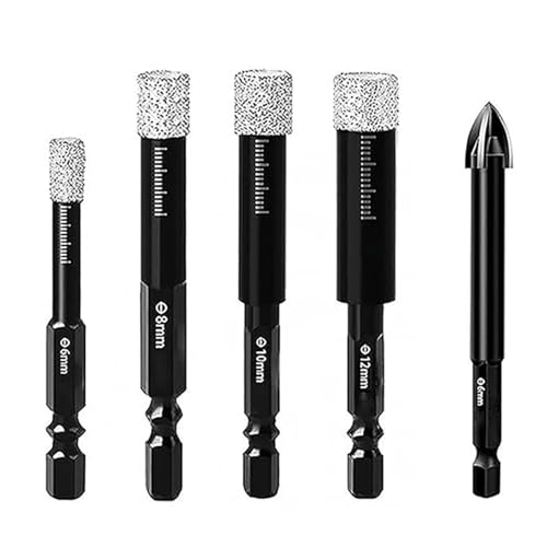 SROUPSUTKK 5 STÜCKE 5-15mm Trocken-Diamantkernbohrer-Set for Bohren Von Fliesen Und Beton Hartmetallbohrer Fliesenlochsägen Vakuumgelötetes Bohrer-Set Bohrer(5PCS Set 2) von SROUPSUTKK