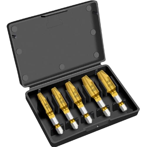 SROUPSUTKK 5-teiliger Bohrer for Ausdrehen beschädigter Schrauben, Schnellarbeitsstahl, doppelt, leicht herauszunehmen, seitliches Ausbohren, gebrochene Schraubenentferner Bohrer(Gold 5PCS) von SROUPSUTKK