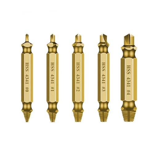 SROUPSUTKK HSS-Bohrer for Ausdrehen beschädigter Schrauben, Set for und Entfernen abgenutzter, doppelseitig, Abbruchwerkzeuge for gebrochene Bohrer(5pcs gold) von SROUPSUTKK
