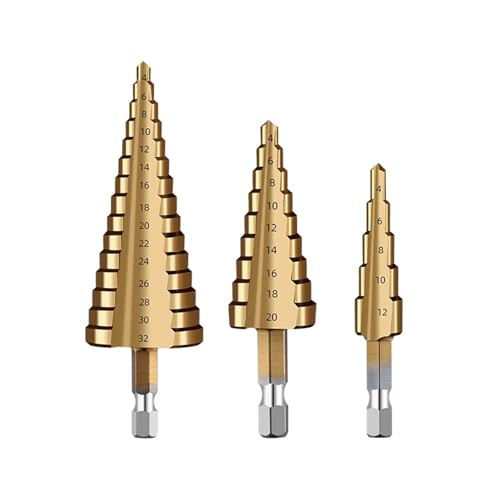 SROUPSUTKK HSS-Stufenbohrer for gerader Nut, Pagoden-Stufenbohrer, 3-teilig, Stofftasche, Sechskantschaft, Reibahle, Bit-Set, Titanbeschichtung, for Holz, Metall, Loch Bohrer(4241 4-20mm straight) von SROUPSUTKK