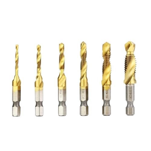 SROUPSUTKK M3-M10 Gewindebohrer HSS-Gewindebohrer Senker-Entgrater-Set Metrischer Kombinationsbohrer Schnellarbeitsstahl-Gewindebohrer Verbundbohrer Bohrer(Silver 6pcs Set) von SROUPSUTKK